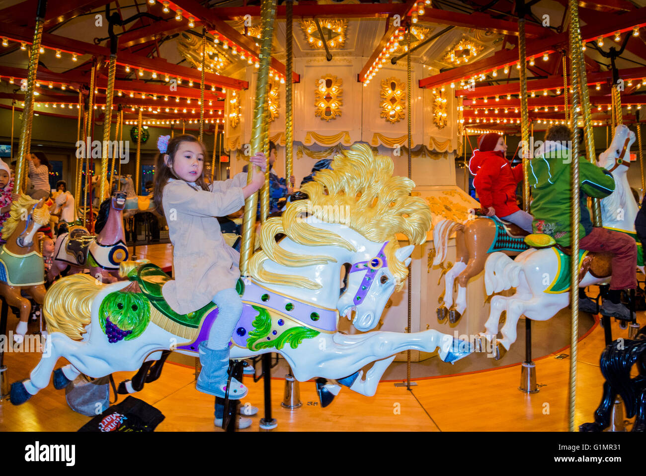 The Parker Carousel, Burnaby Village Museum, Burnaby, British Columbia, Canada Stock Photo