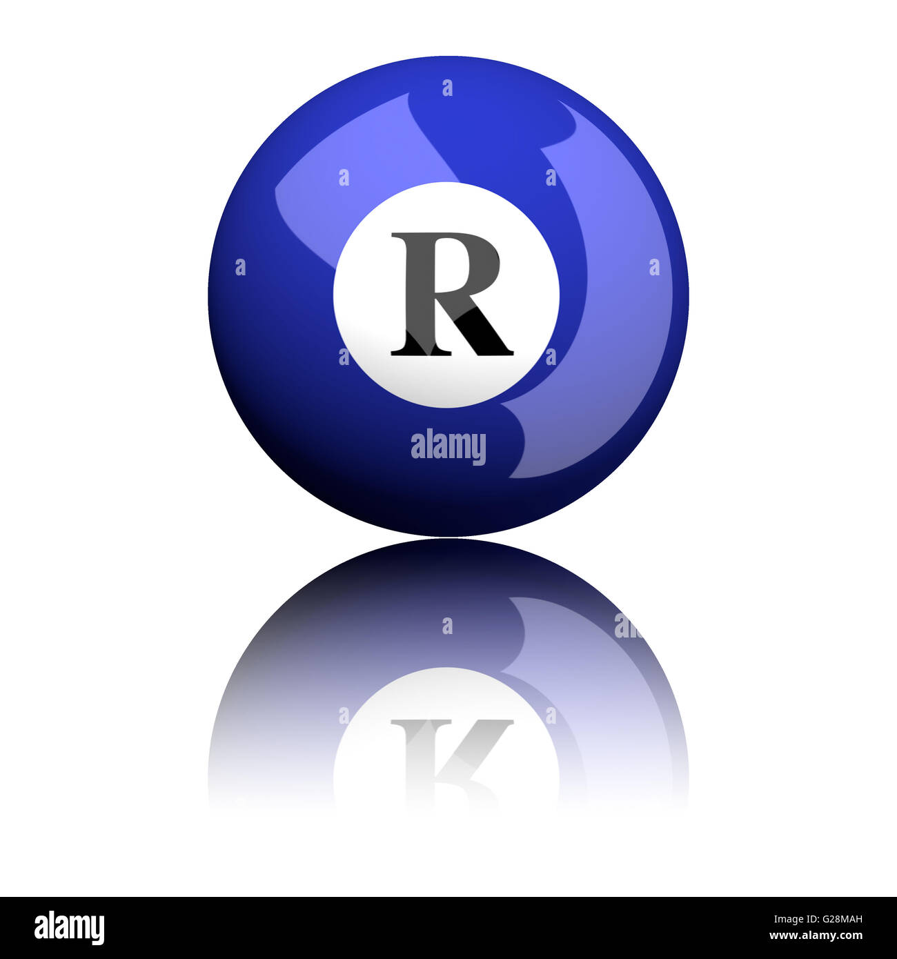 3D rendering sphere alphabet letter R isolated on white. Stock Photo