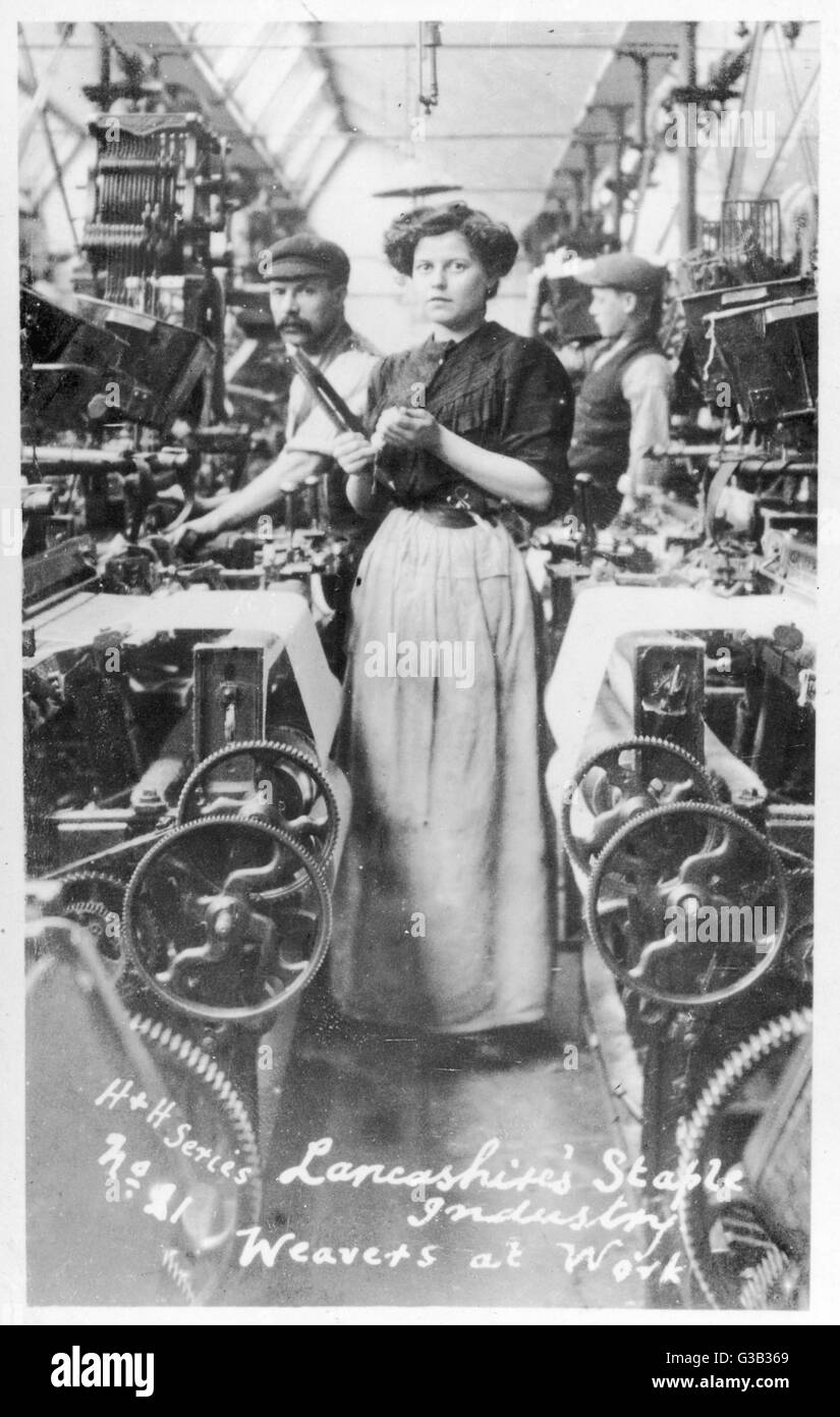 A weaver in a Lancashire  cotton mill.        Date: 1890s Stock Photo