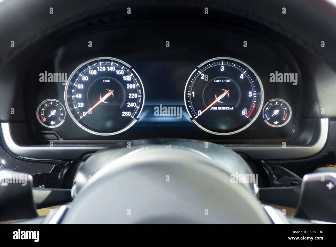 BMW  2015, five series, car interior Dashboard dials Stock Photo