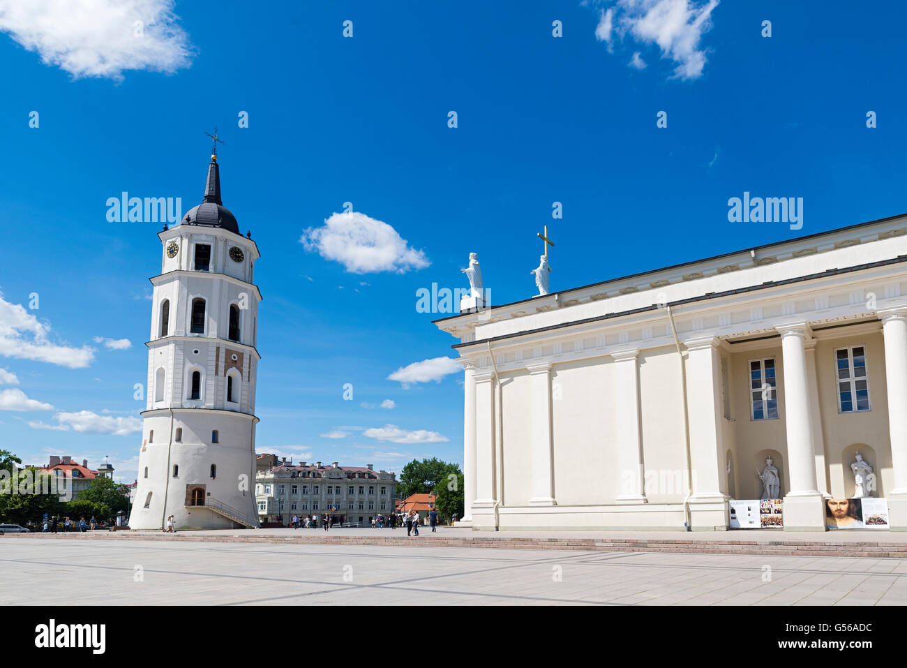 People at the Cathedral Square near the Cathedral of Vilnius Stock Photo