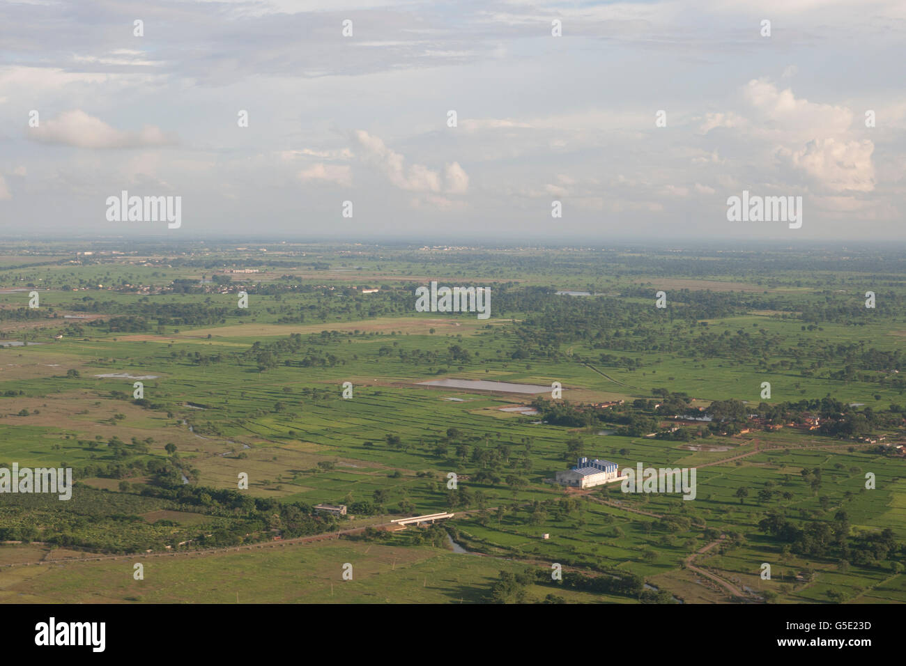 Aerial view of city of Raipur capital of Chattisgarh with its fields and greenery during the rains Stock Photo