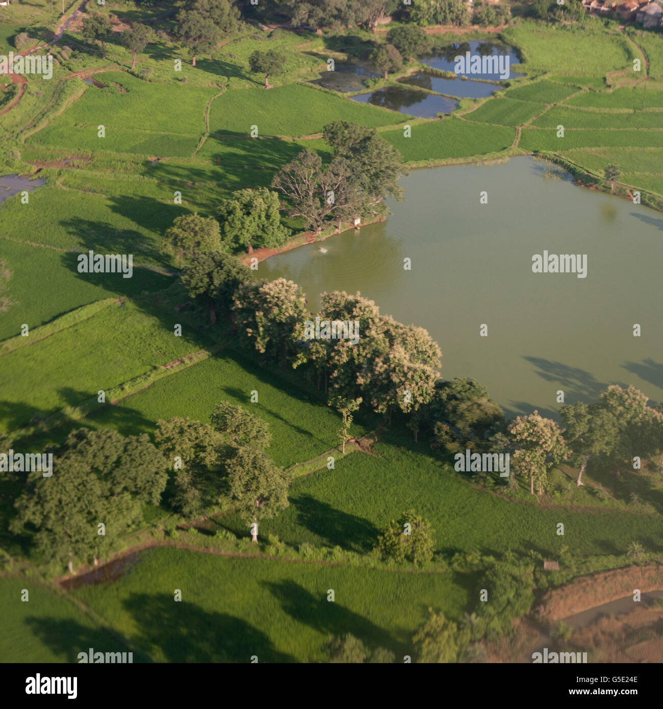 Aerial view of city of Raipur capital of Chattisgarh with its fields and greenery during the rains Stock Photo