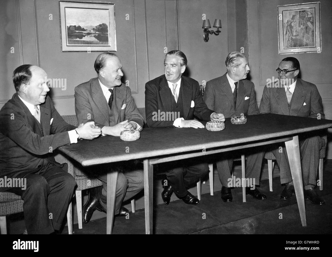 Politics - Prime Minister Sir Anthony Eden - TV Debate, BBC, Lime Grove Studios, London Stock Photo