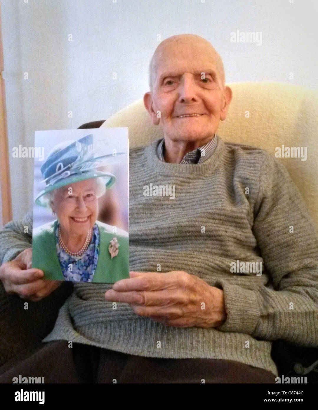 Ernie Rollason who has celebrated his 100th birthday in the same Leicester house where he was born. Stock Photo