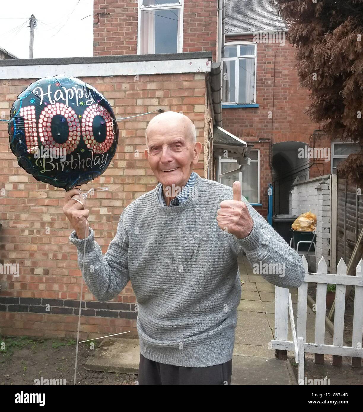 Ernie Rollason who has celebrated his 100th birthday in the same Leicester house where he was born. Stock Photo