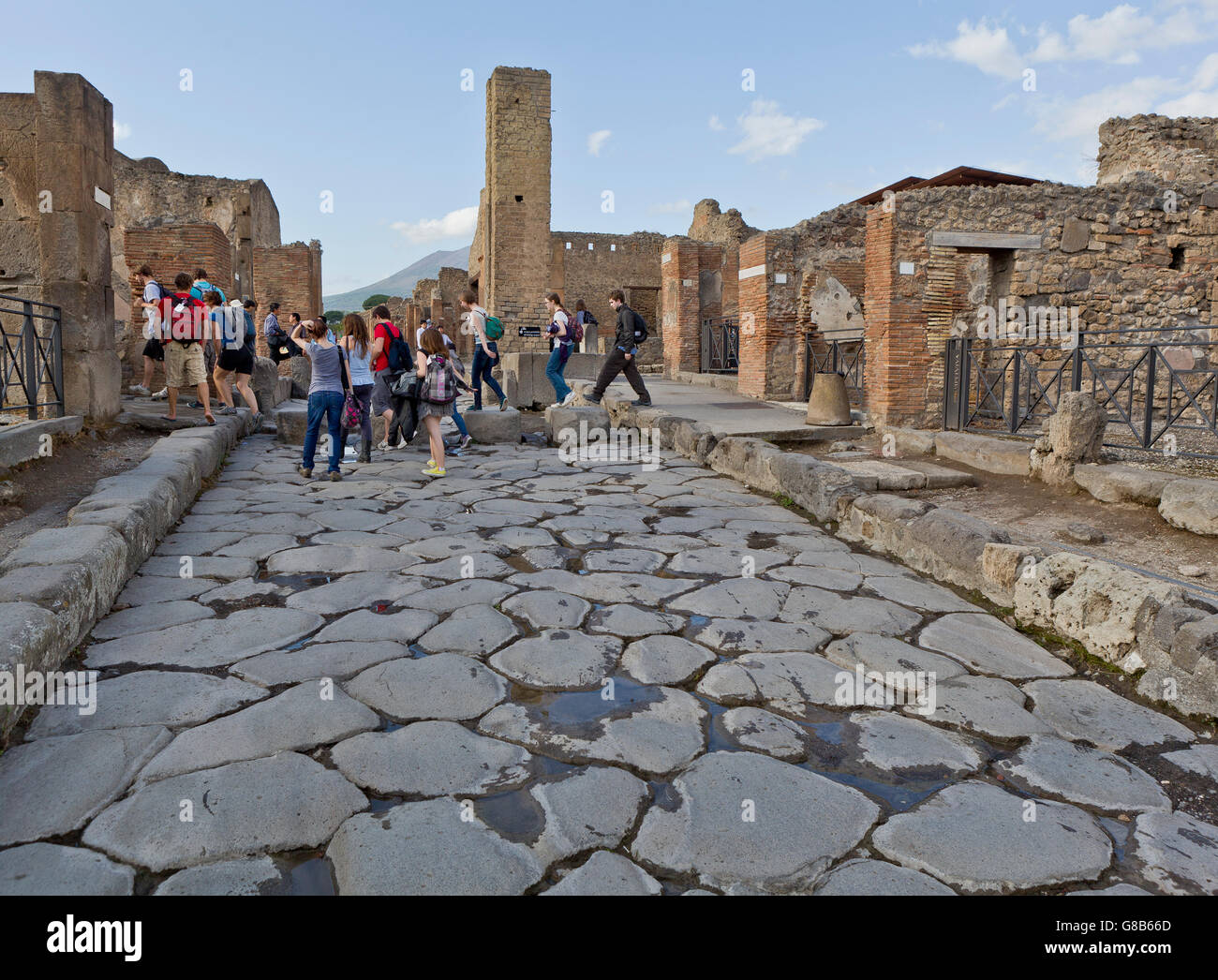 Ancient Street, in the Roman site of Pompeii, Campania, Italy. Pompeii is a UNESCO World Heritage Site. Stock Photo