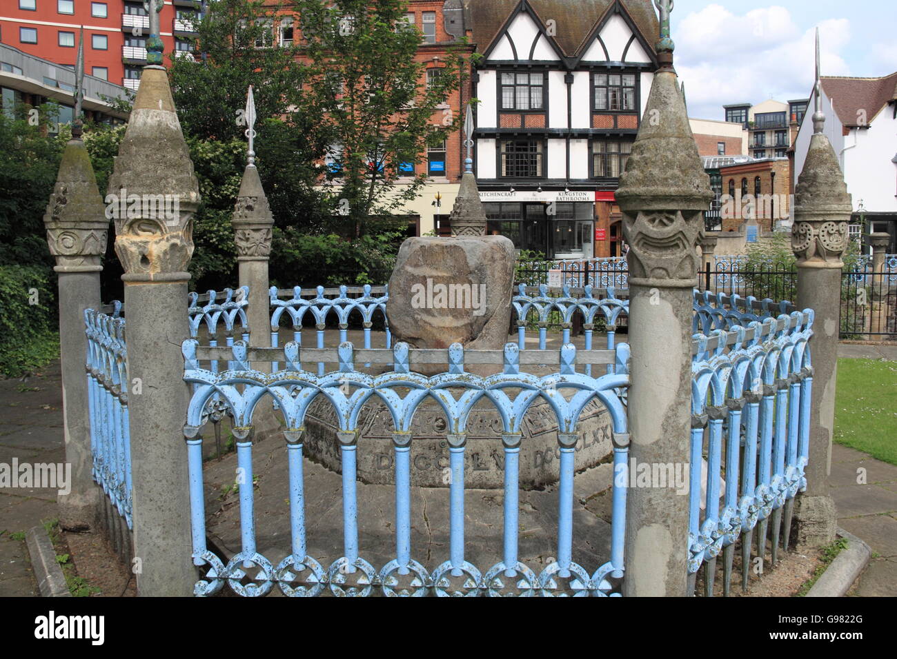 Royal Coronation Stone, Guildhall, High Street, Kingston upon Thames, London, England, Great Britain, United Kingdom, UK, Europe Stock Photo