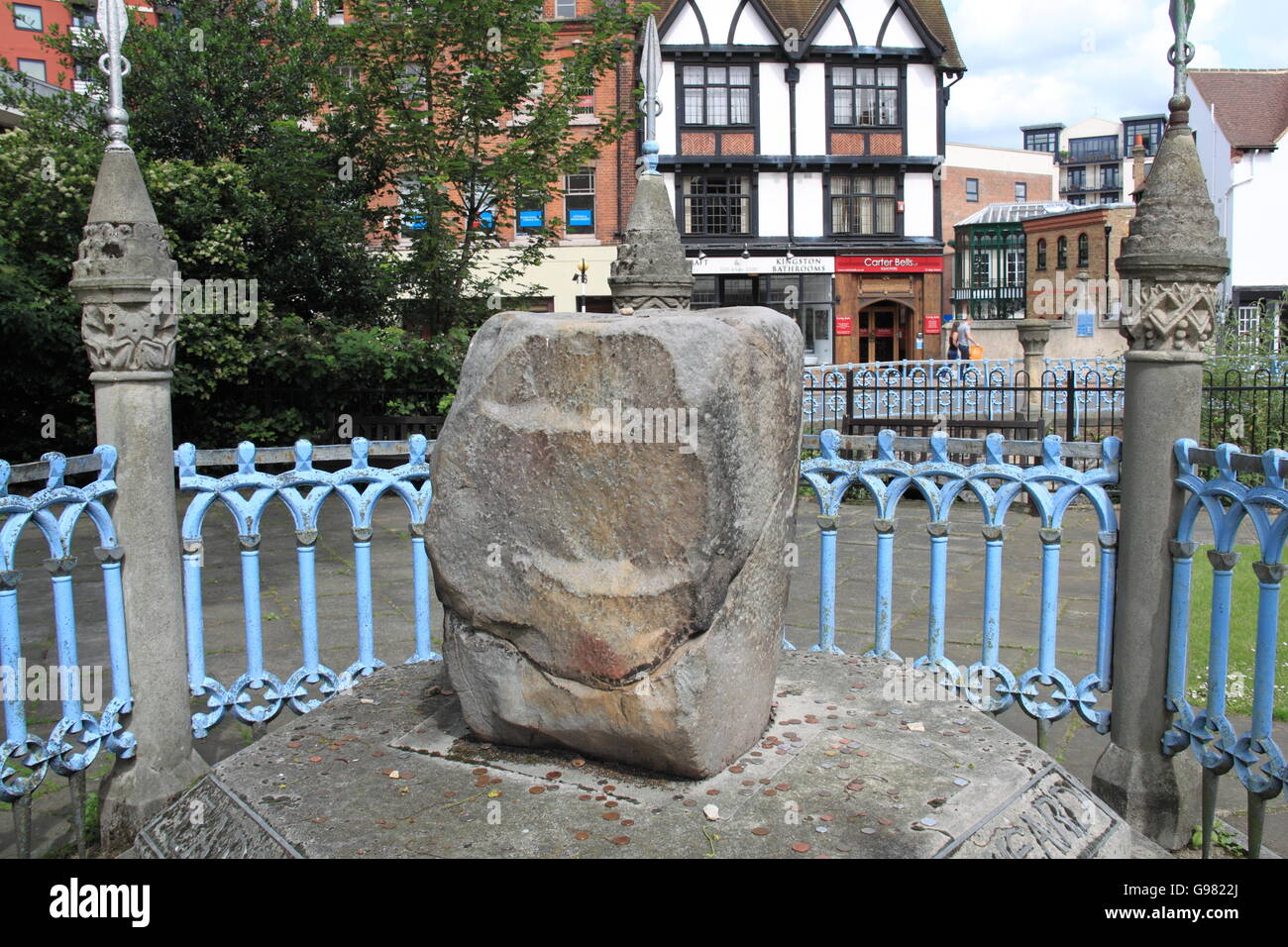 Royal Coronation Stone, Guildhall, High Street, Kingston upon Thames, London, England, Great Britain, United Kingdom, UK, Europe Stock Photo