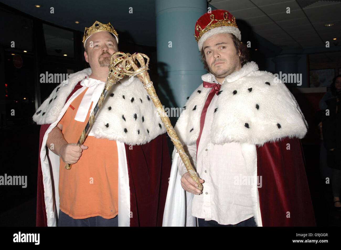 Jack Black (right) and Kyle Gass arrive for the World Premiere of Tenacious D: In the Pick of Destiny at the Vue West End in Leicester Square, central London. Stock Photo