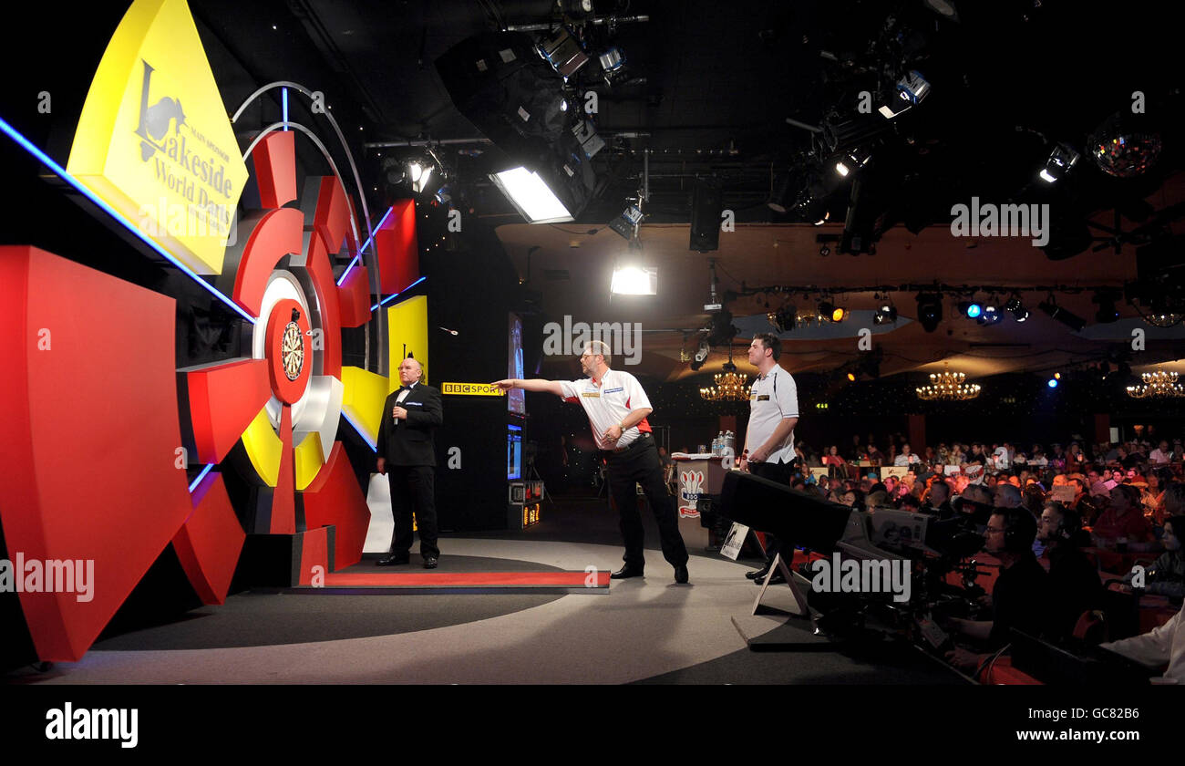 Martin Adams (pictured) competes against Daryl Gurney during the BDO 2010 Lakeside World Championships at Lakeside Country Club, Frimley Green. Stock Photo