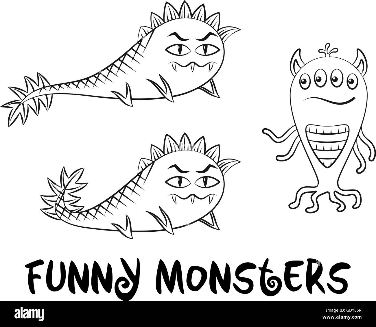 Contour Monsters Set Stock Vector