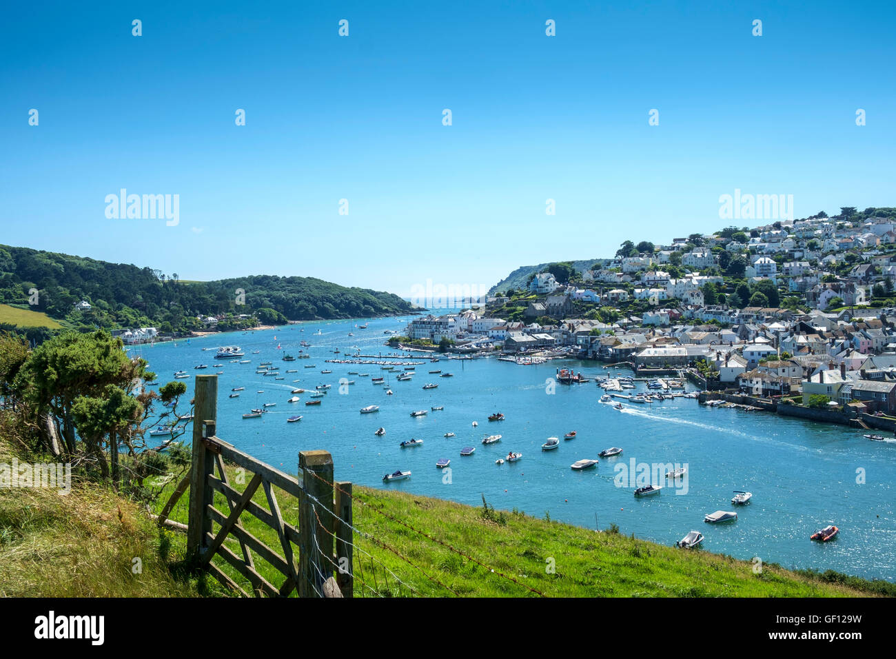 Salcombe and Kingsbridge Estuary seen from Snapes Point. Salcombe, South Hams, Devon. UK Stock Photo