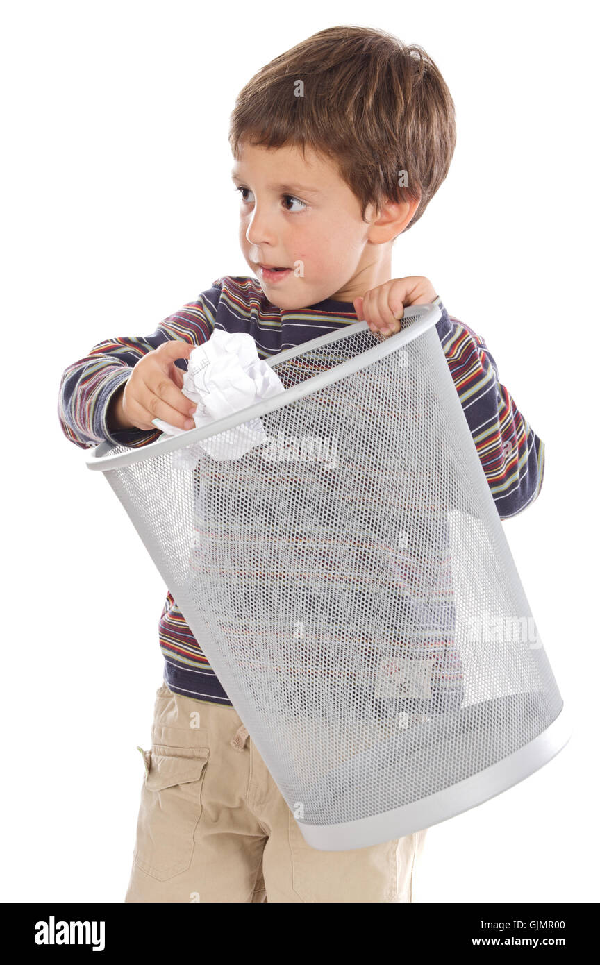 wastebasket boy lad Stock Photo