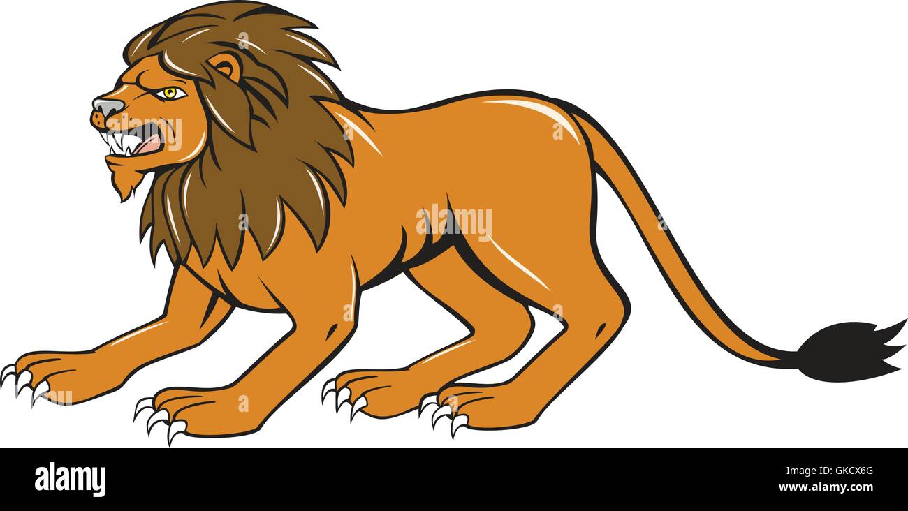 Angry Lion Crouching Side Cartoon Stock Vector