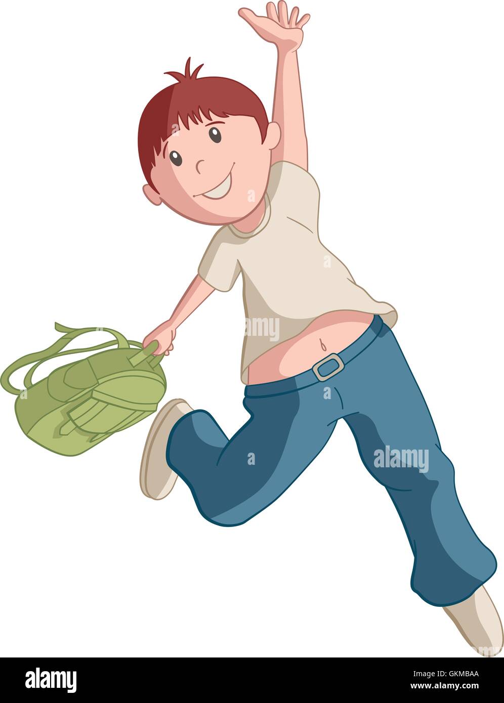 Vector illustration of running happy school boy isolated on white. Flat, global and CMYK colors in vector file. Stock Vector