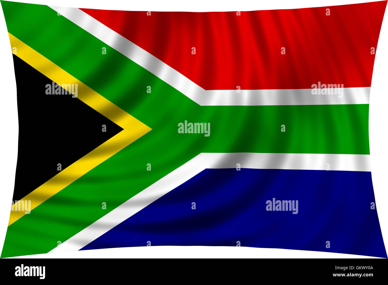 Flag of South Africa waving in wind isolated on white background. South African national flag. Patriotic symbolic design. 3d ren Stock Photo