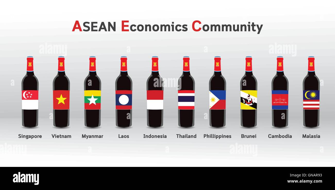 Bottle Asean Economics Community Stock Vector