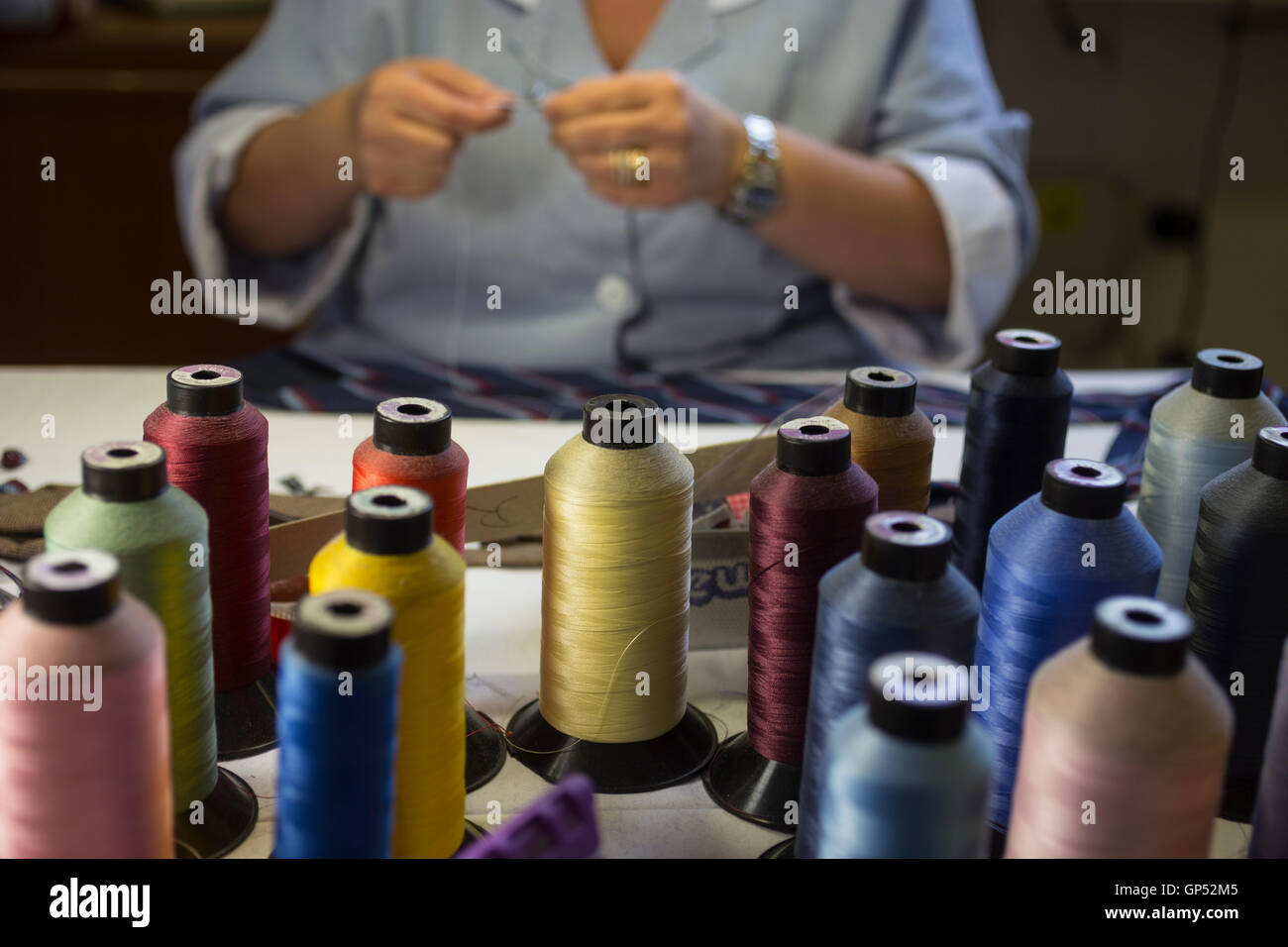 Marinella ties laboratory in Naples, Italy. Maurizio Marinella is the world's famous tie designer and thi is his laboratory Stock Photo