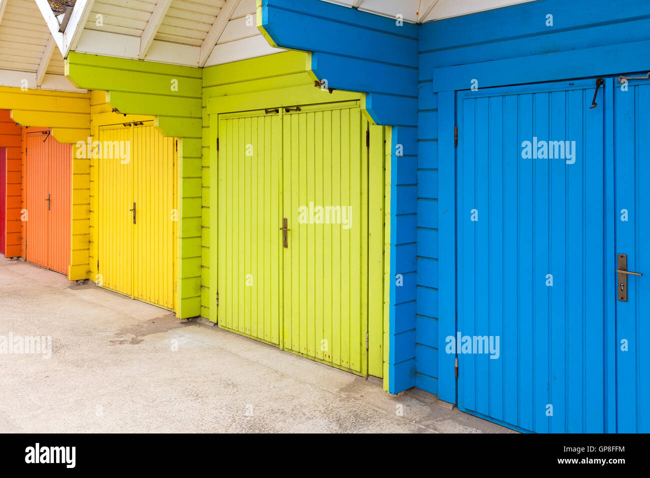 Colourful beach huts at the seaside Stock Photo