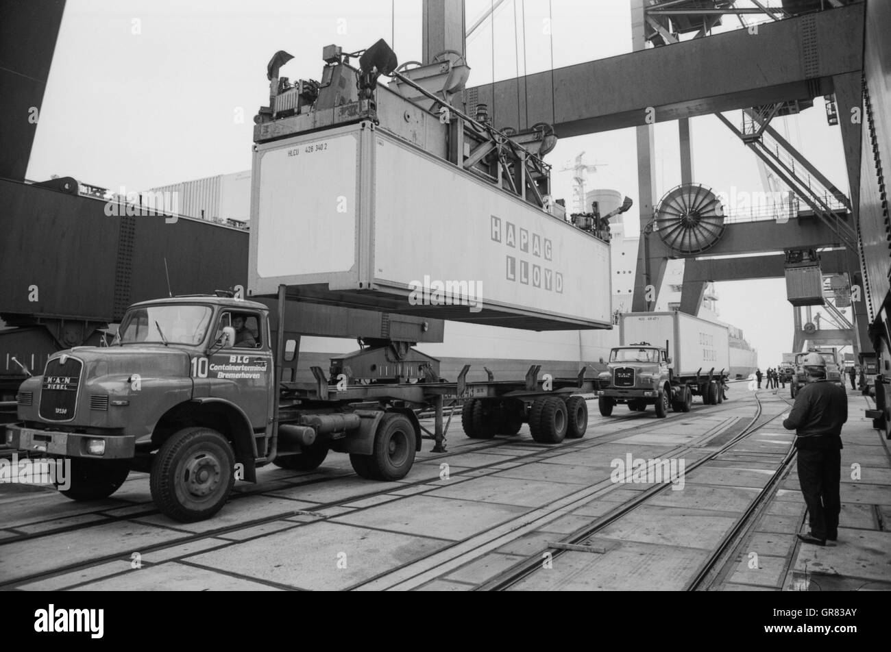 Container Shipment 1972 Bw Stock Photo