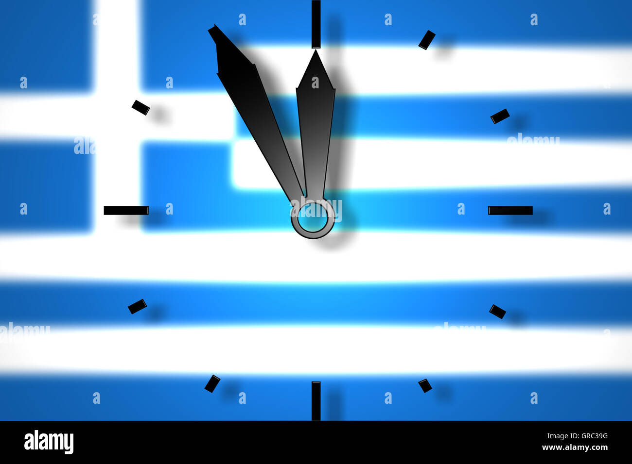 Greek Flag With Clock 5 To 12 Stock Photo