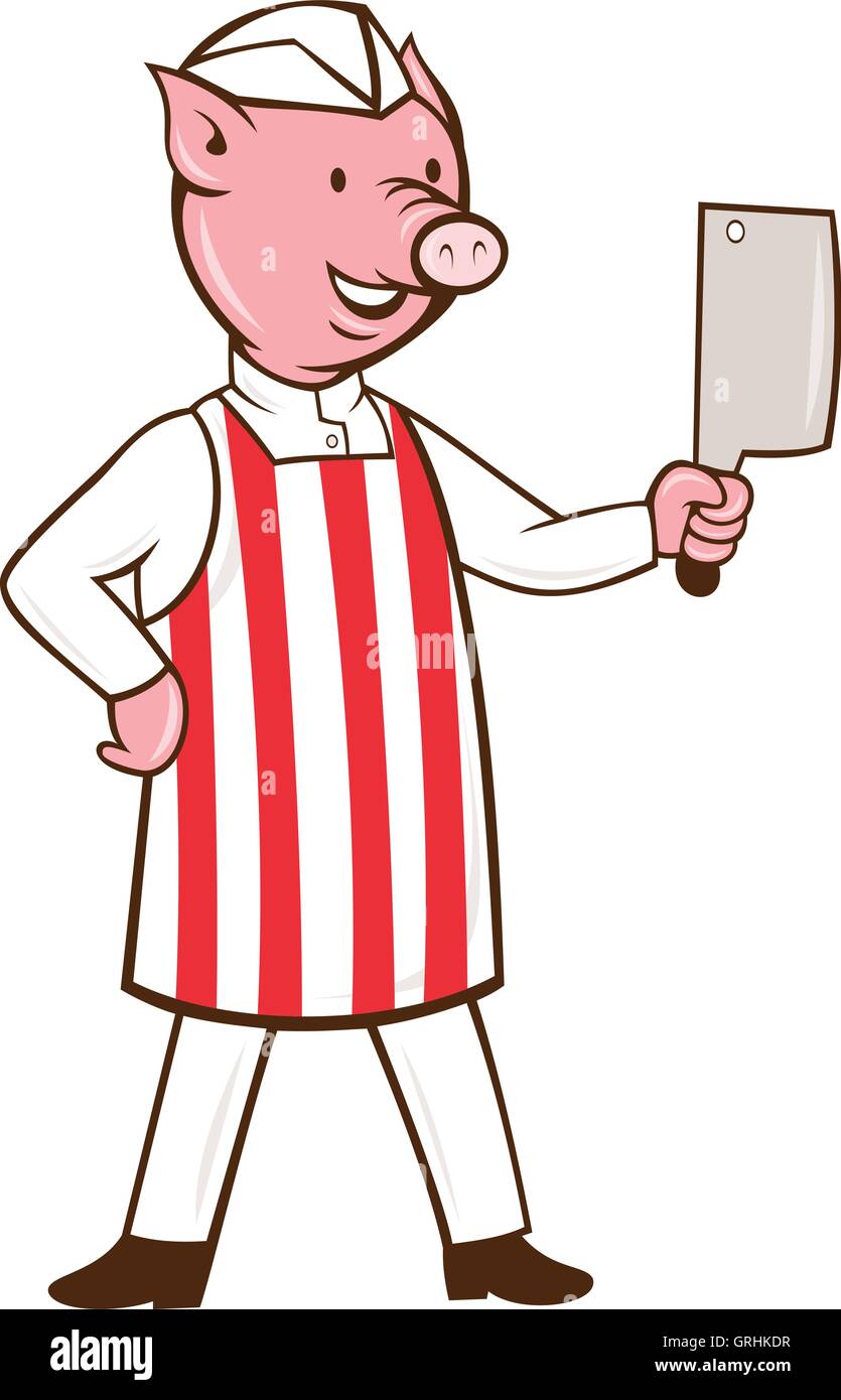 Butcher Pig Holding Meat Cleaver Cartoon Stock Vector