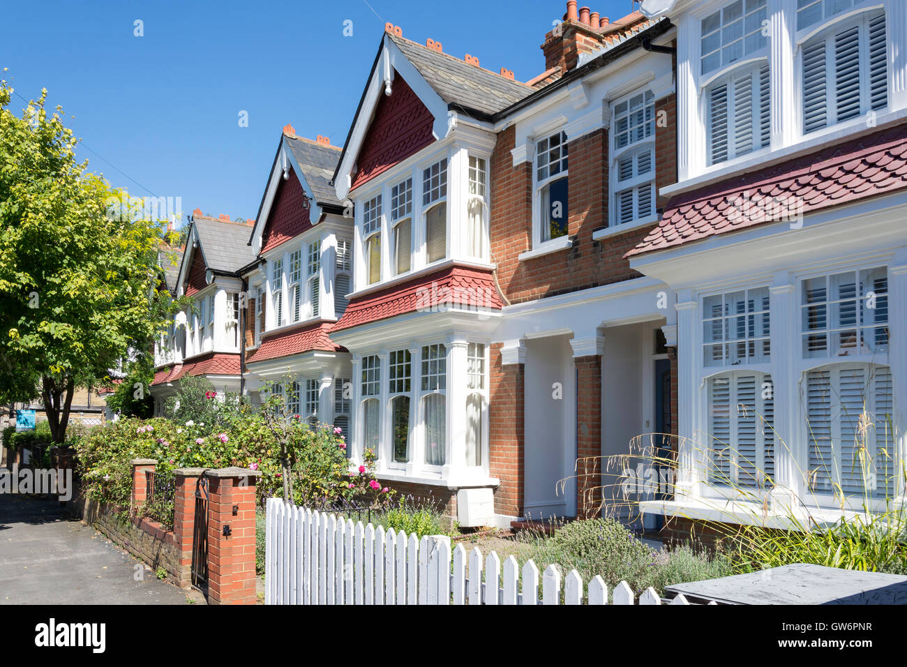 Terraced houses, Udney Park Road, Teddington, London Borough of Richmond upon Thames, Greater London, England, United Kingdom Stock Photo