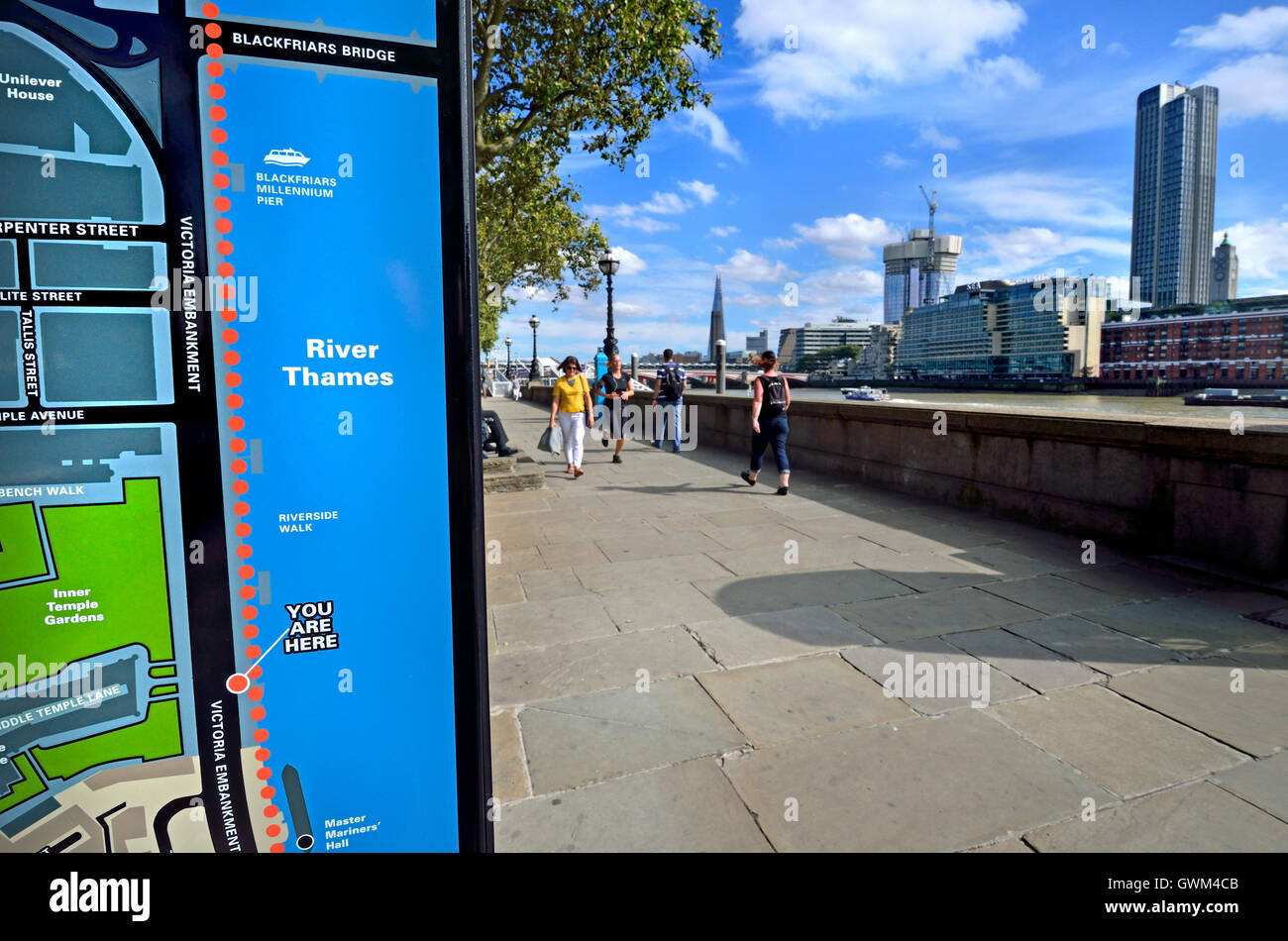 London, England, UK. 'You are here' tourist information map on the Victoria Embankment by the River Thames. Stock Photo