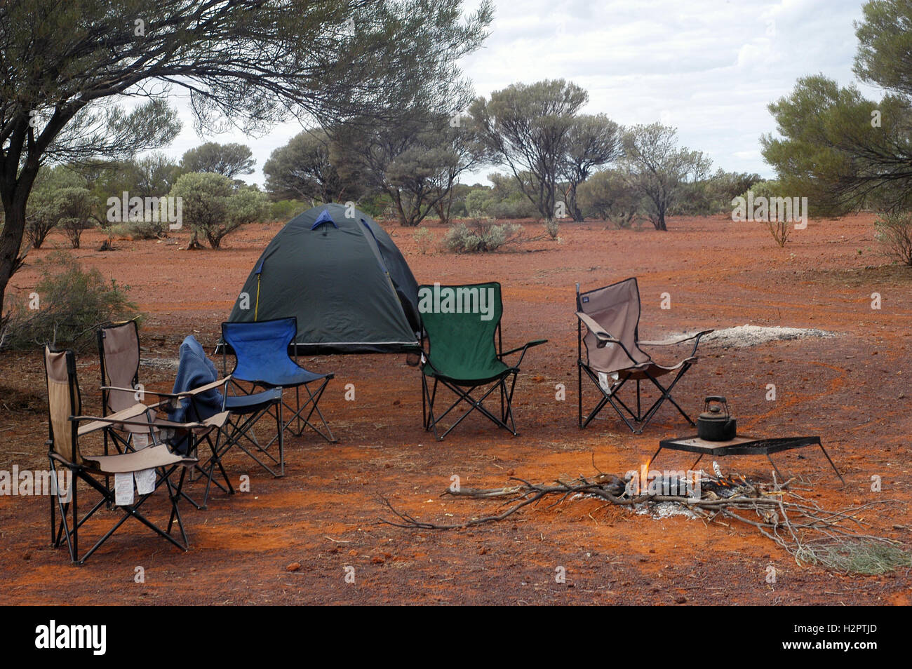 wilderness camping in the Australian bush Stock Photo