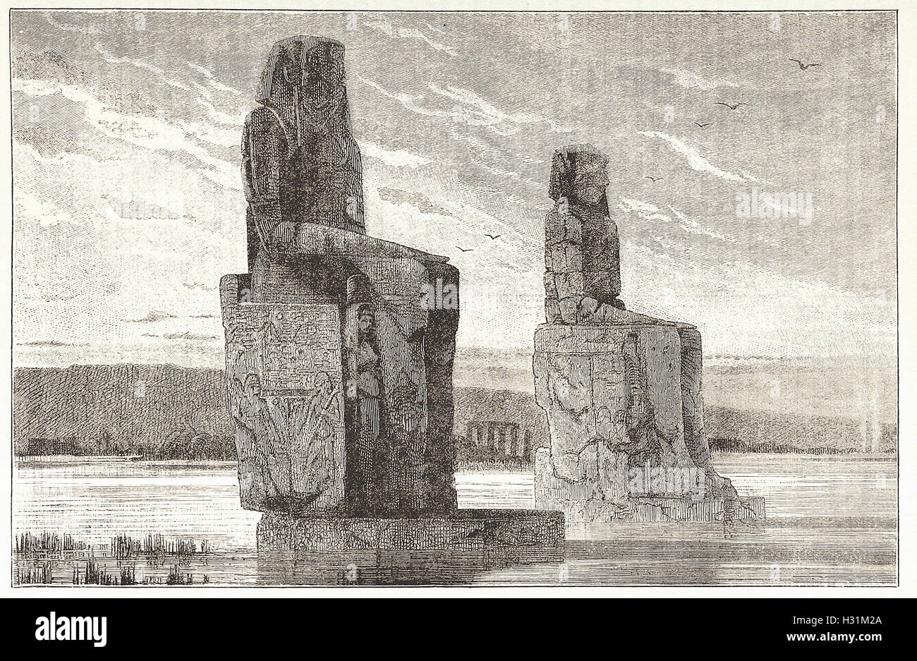 COLOSSAL STATUES AT THEBES - from 'Cassell's Illustrated Universal History' - 1882 Stock Photo