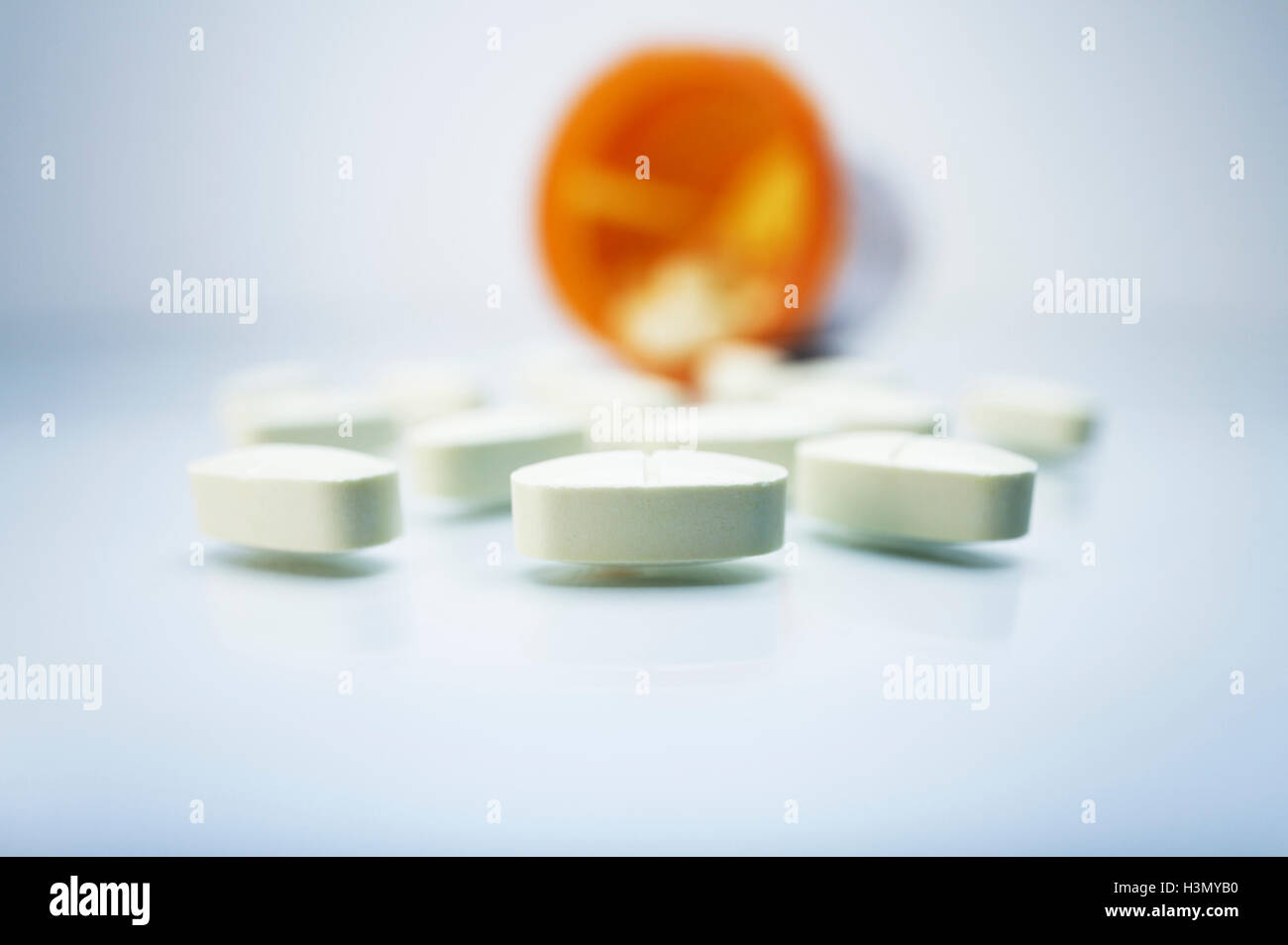 White oval pills Stock Photo