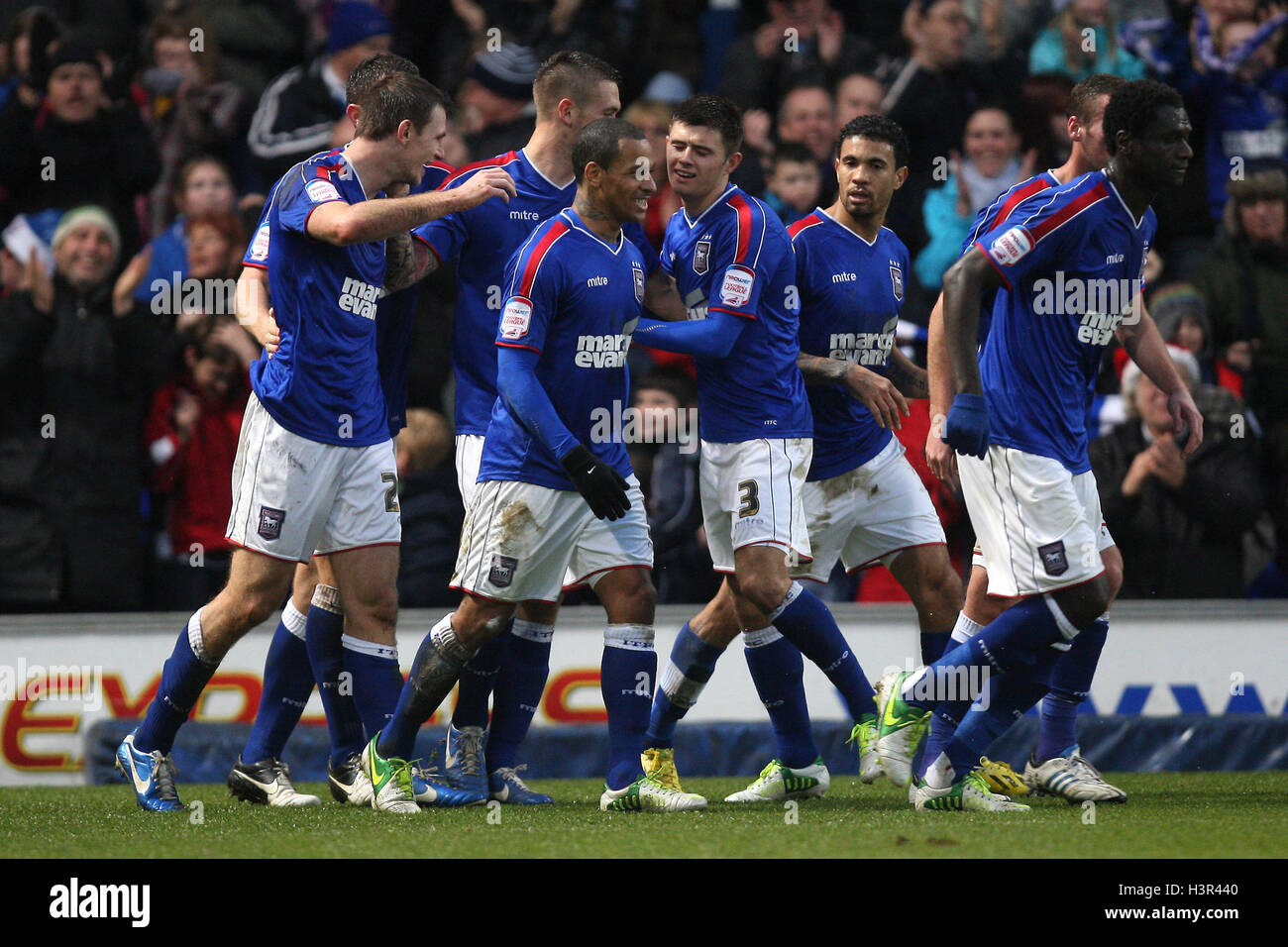 Tommy Smith of Ipswich Town (L) celebrates scoring the first goal for his team - Ipswich Town vs Bristol City - NPower Championship Football at Portman Road, Ipswich, Suffolk - 22/12/12 Stock Photo