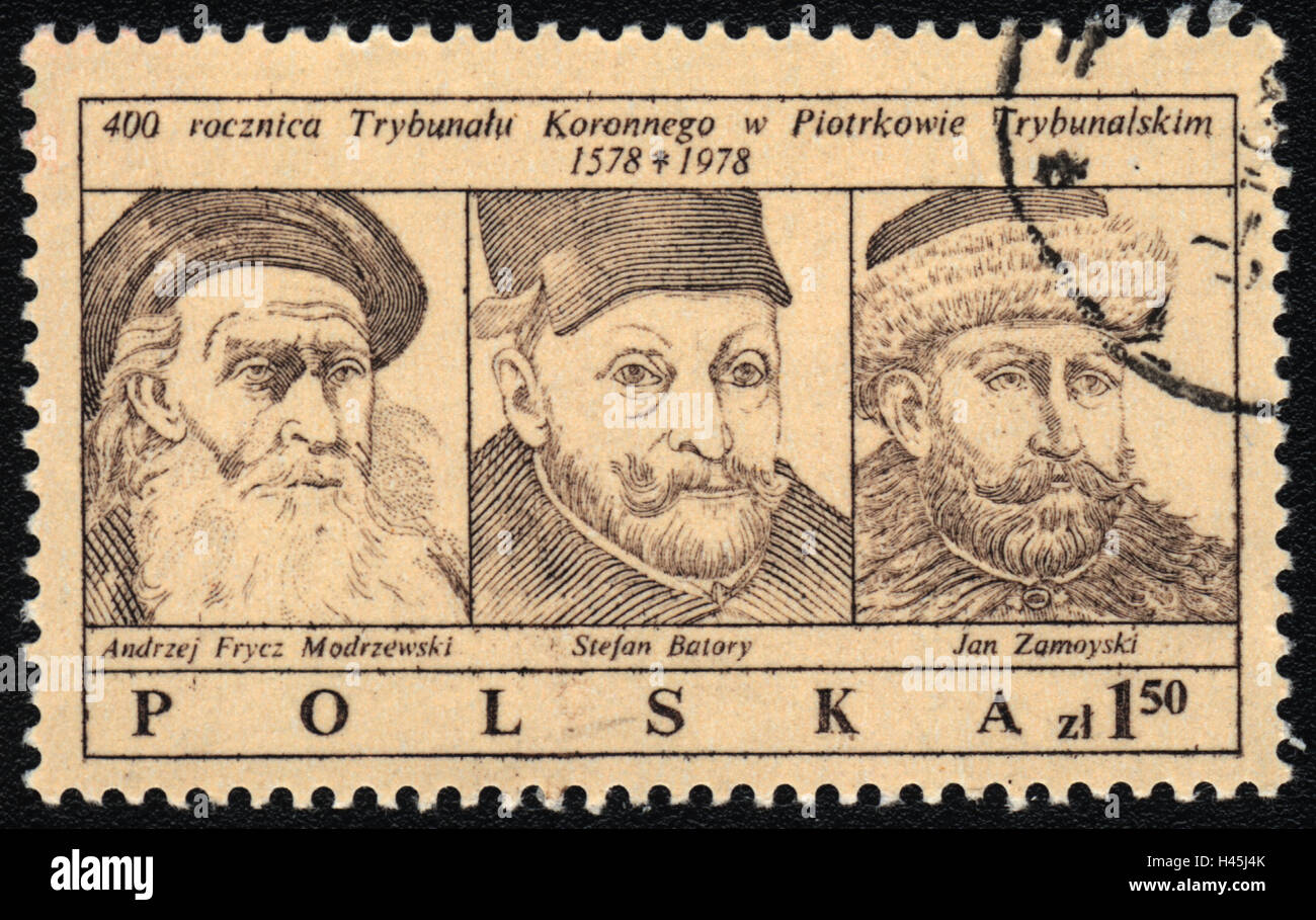 A postage stamp printed in Poland, shows Crown Court in Piotrkow 1578, 1978 Stock Photo