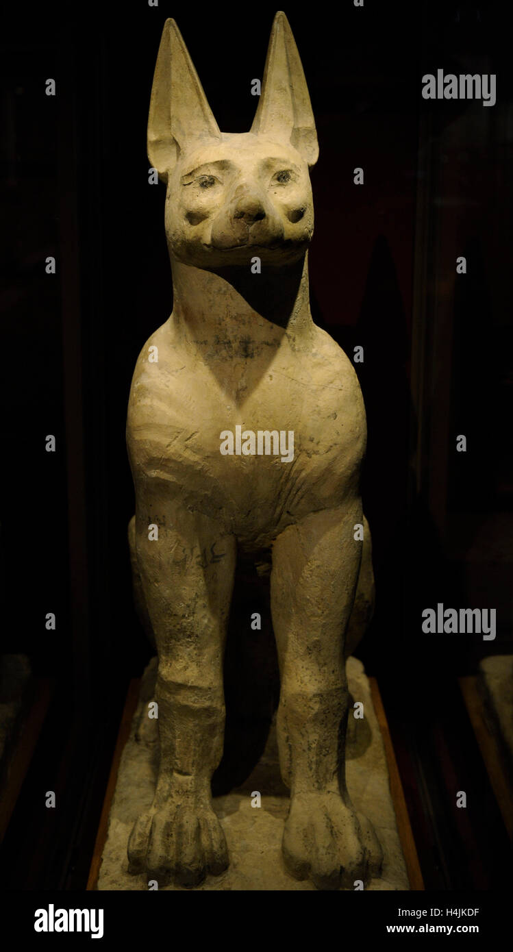 Sculpture depicting God Anubis depicted as a jackal. Dated in the New Kingdom. Museum of Mediterranean and Near Eastern Antiquities. Stockholm. Sweden. Stock Photo