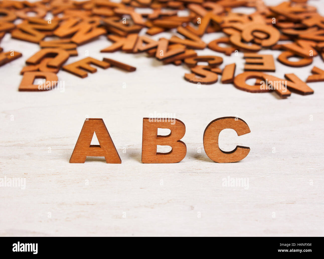 ABC wooden letters on a white background old wooden Stock Photo