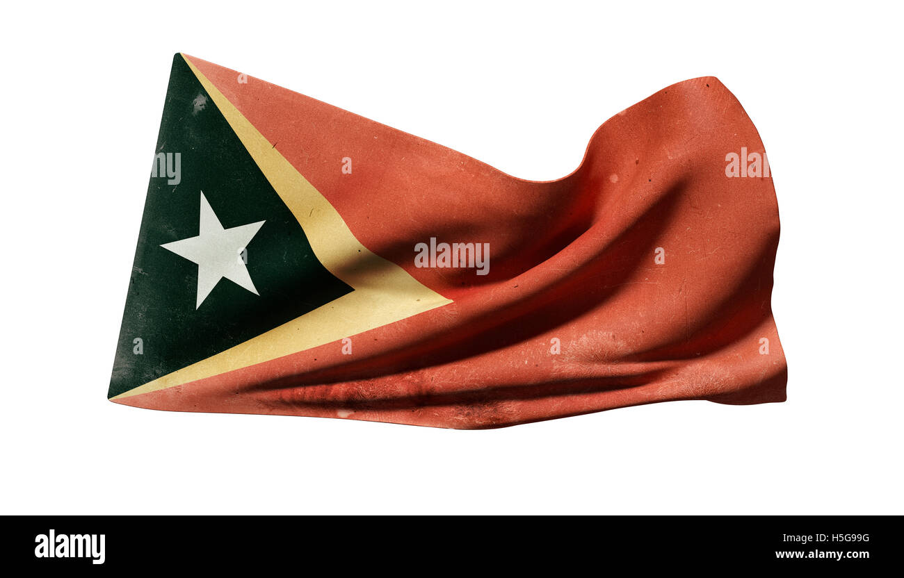 3d rendering of an old Democratic Republic of Timor-Leste flag waving on white background Stock Photo