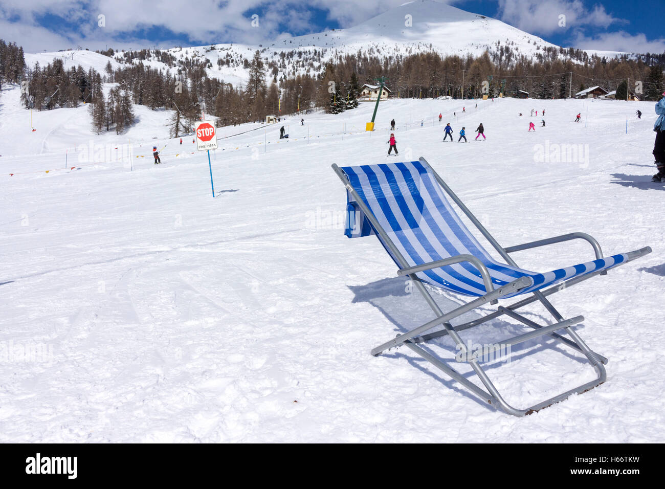 close-up of deck chair on a ski slope Stock Photo