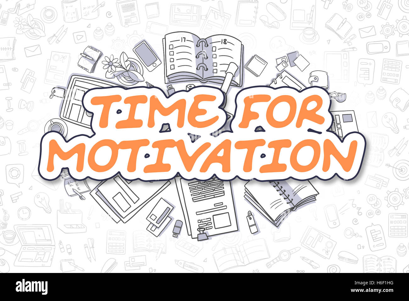 Time For Motivation - Cartoon Orange Word. Business Concept. Stock Photo