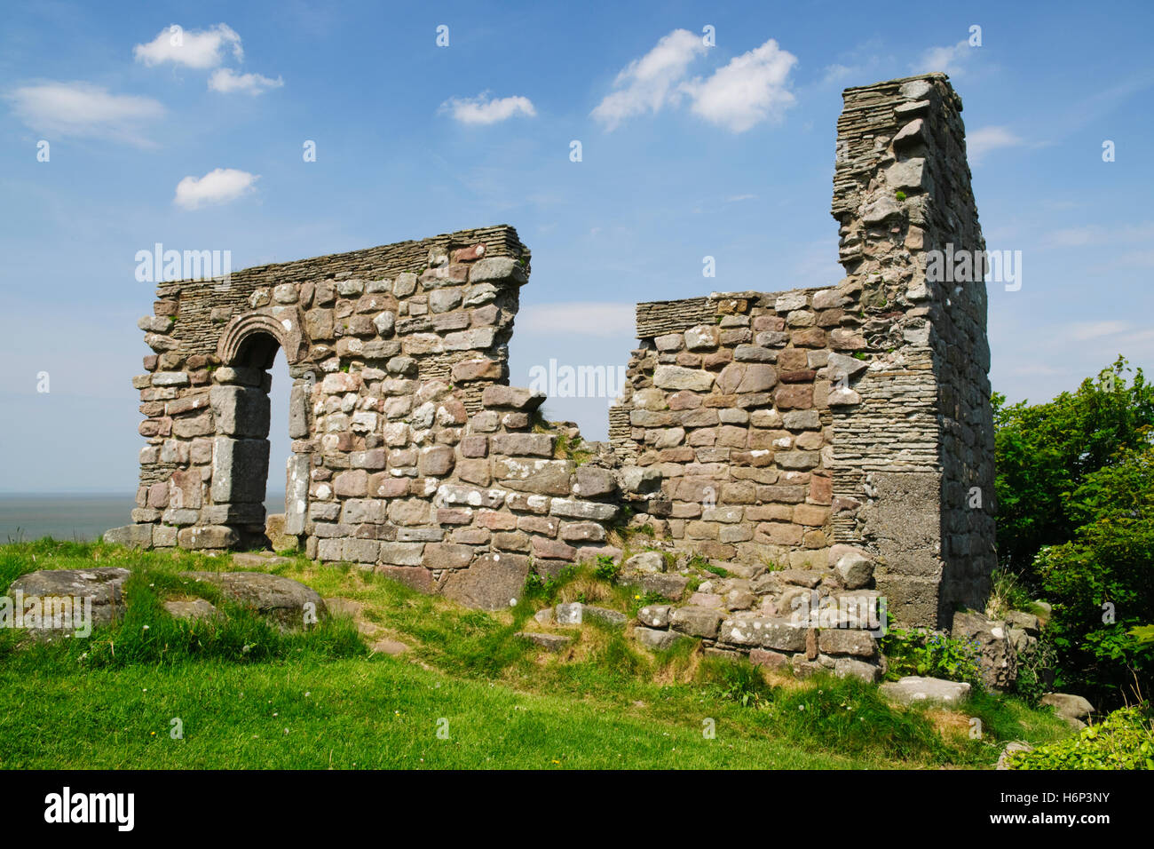 St Patrick's C8th Anglo-Saxon chapel, Heysham, Morecambe Bay: local tradition says Patrick founded a small chapel here in C5th. Stock Photo