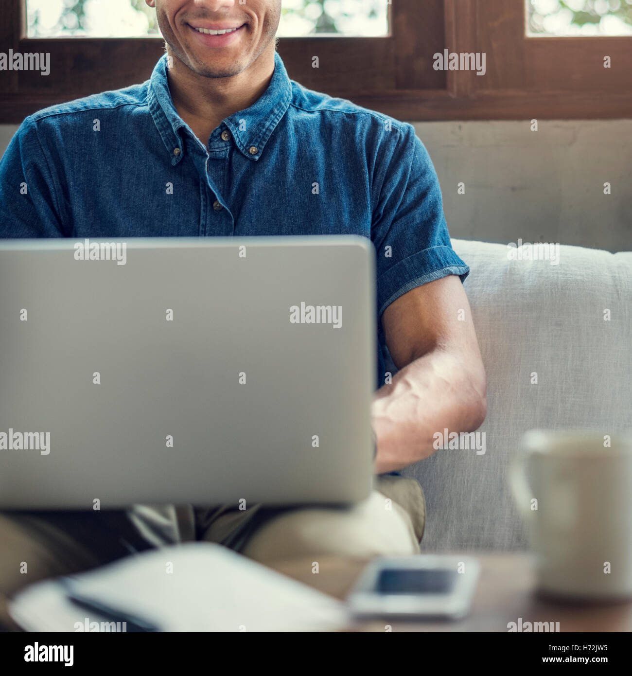 Man Working Coffee Shop Cafe Concept Stock Photo