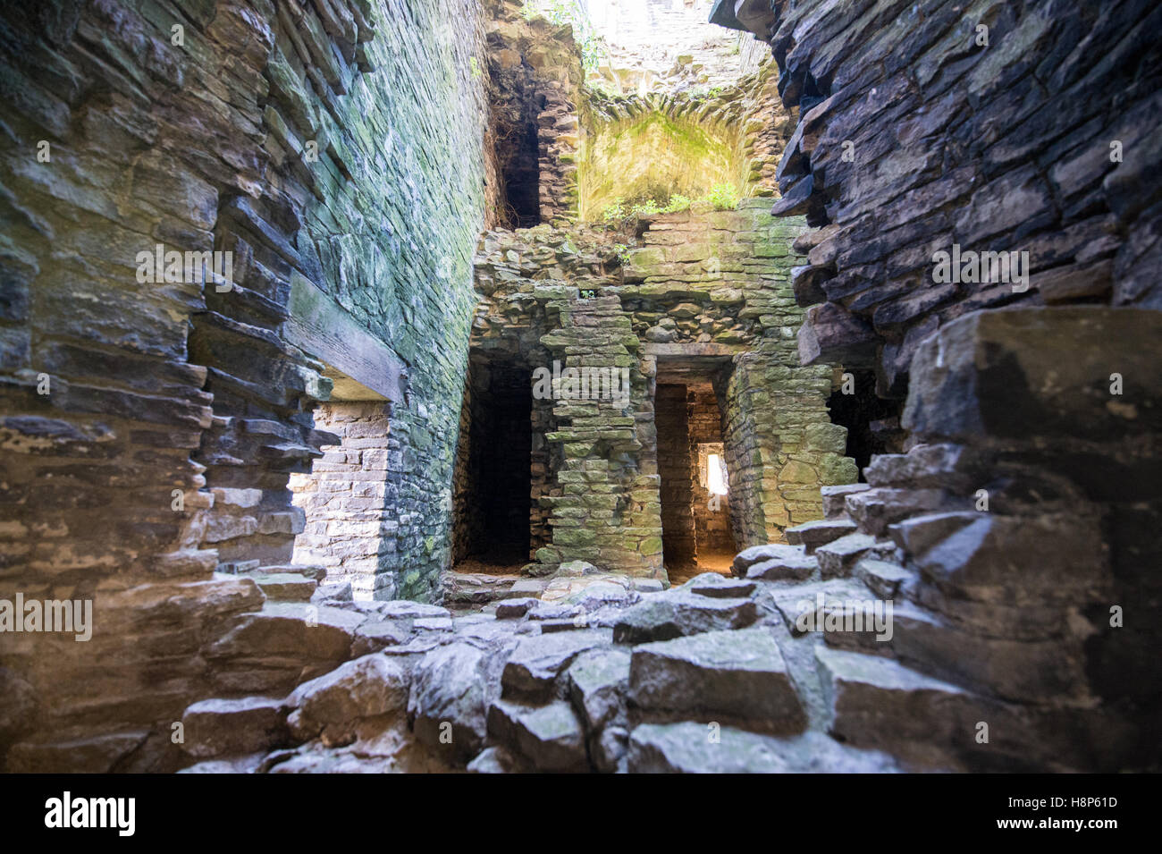 UK, England, Yorkshire, Wensleydale, Middleham - The interior of Middleham Castle, located in the small town of Middleham within Stock Photo