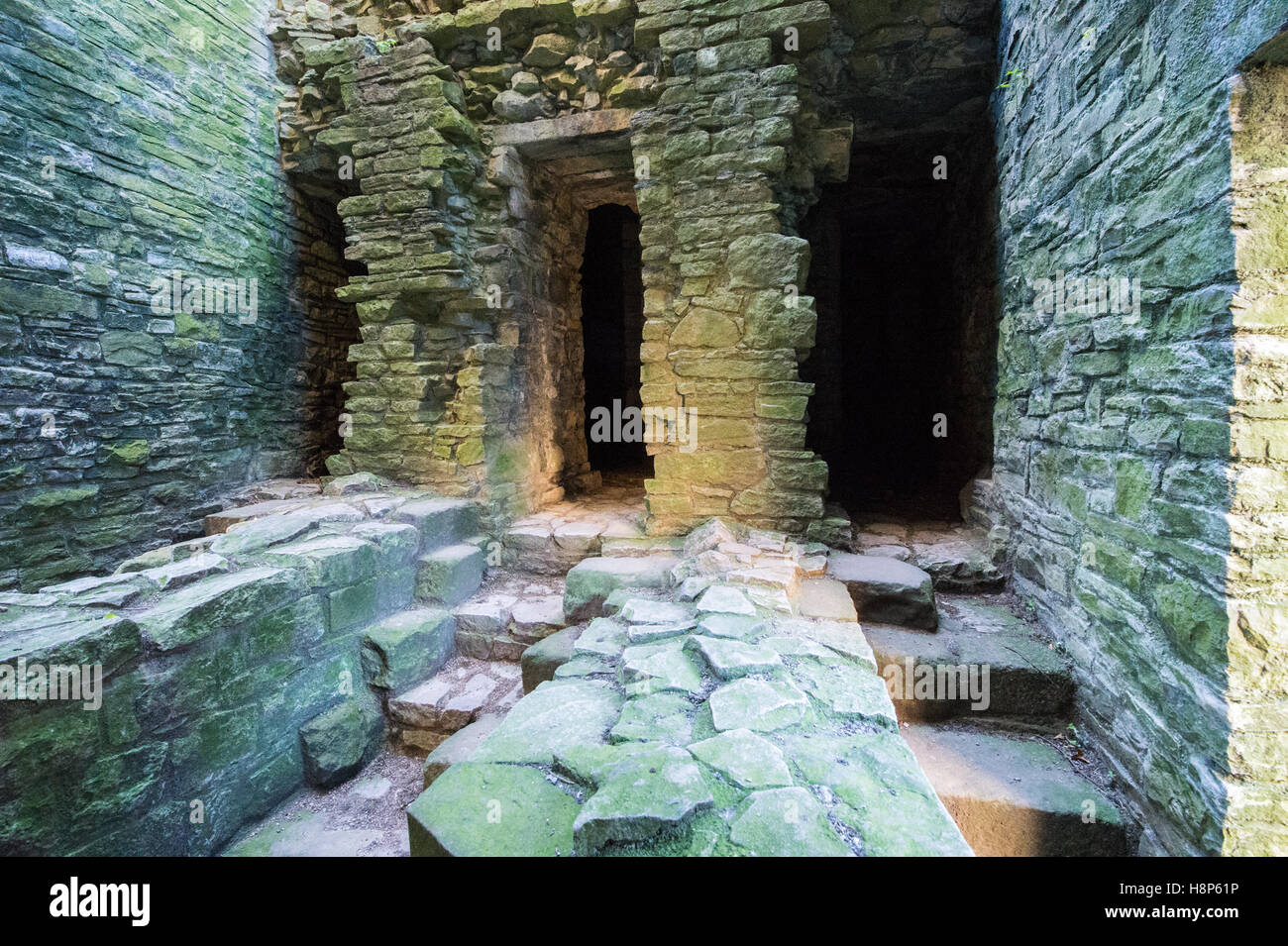 UK, England, Yorkshire, Wensleydale, Middleham - The interior of Middleham Castle, located in the small town of Middleham within Stock Photo