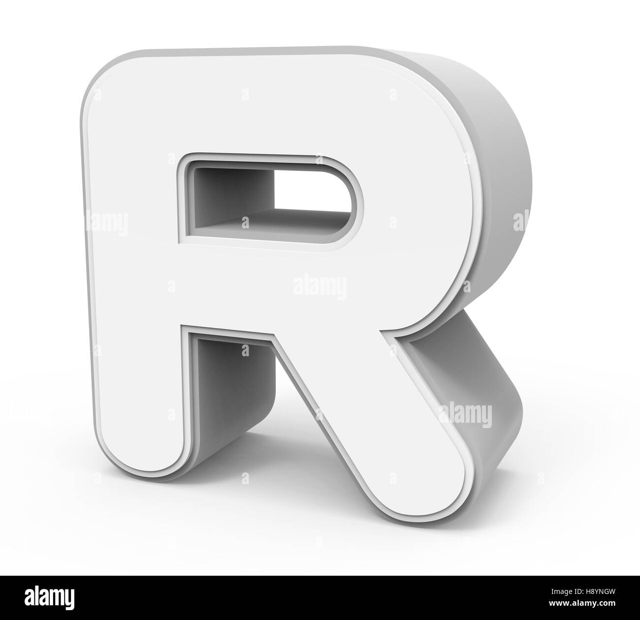 right tilt white letter R, 3D rendering graphic isolated on white background Stock Photo