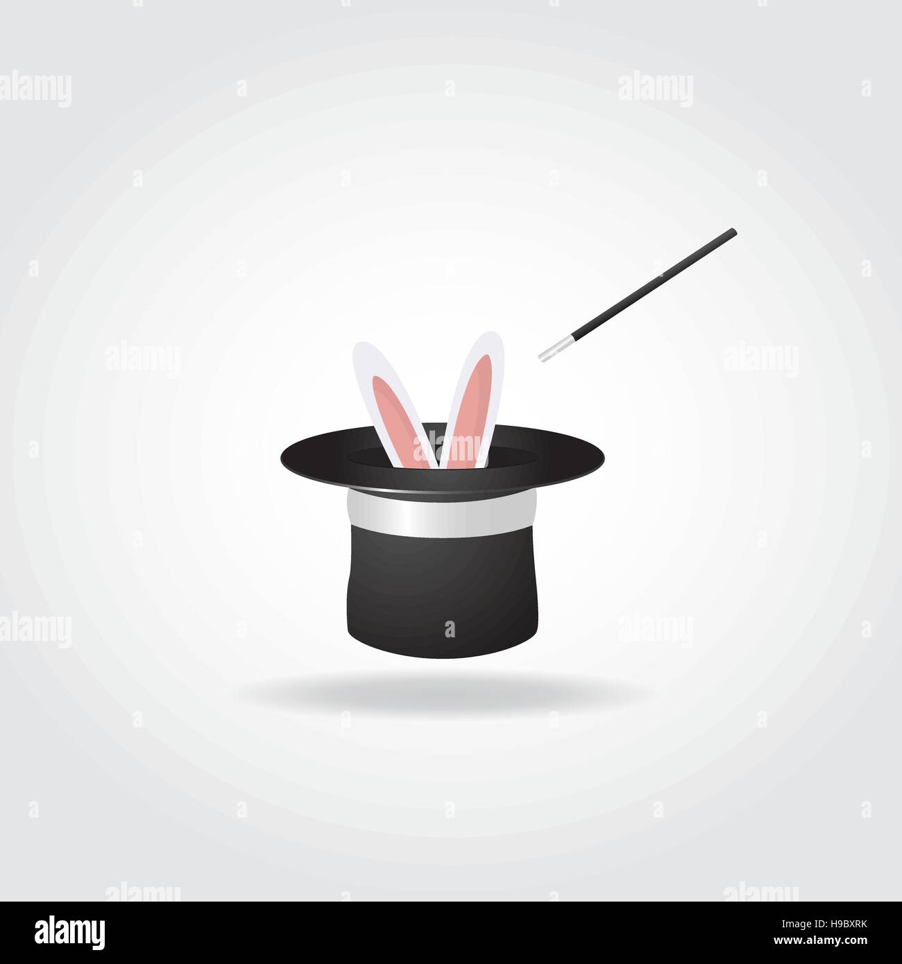 Magic hat with with magic wand and rabbit ears. Stock Vector