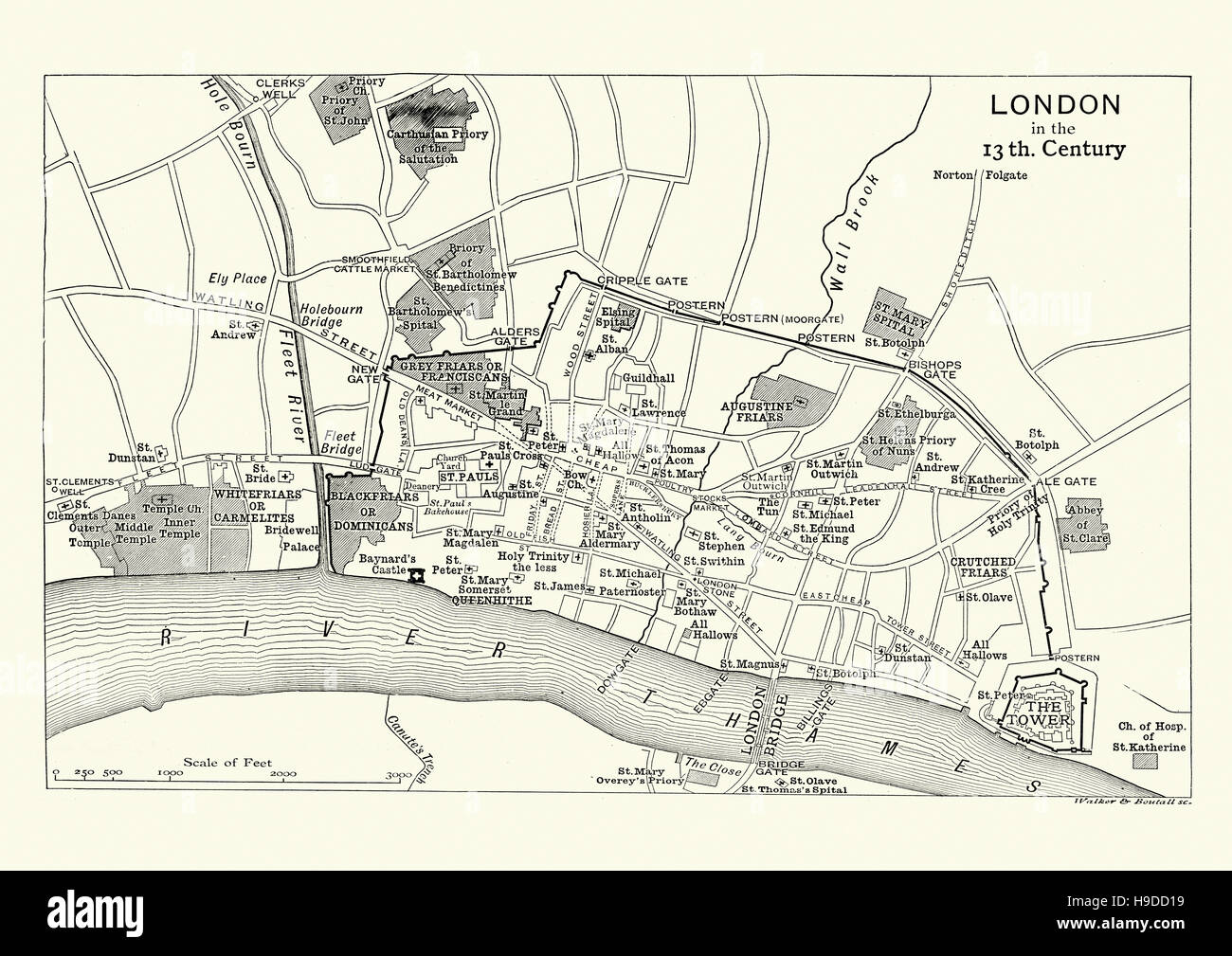 Map of London in the 13th Century Stock Photo