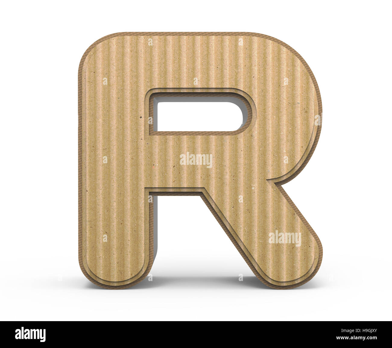 corrugated cardboard letter R, 3D rendering graphic isolated on white background Stock Photo