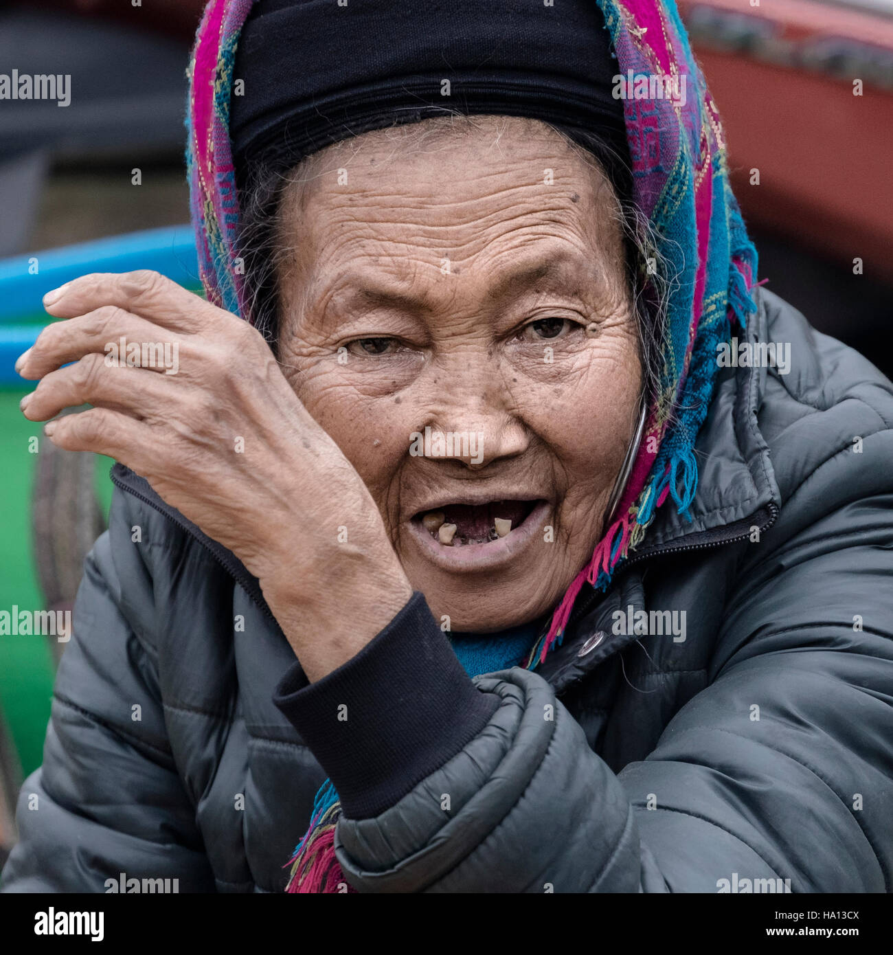 Vietnamese older lady on the local market in Sapa, Vietnam, Asia Stock Photo