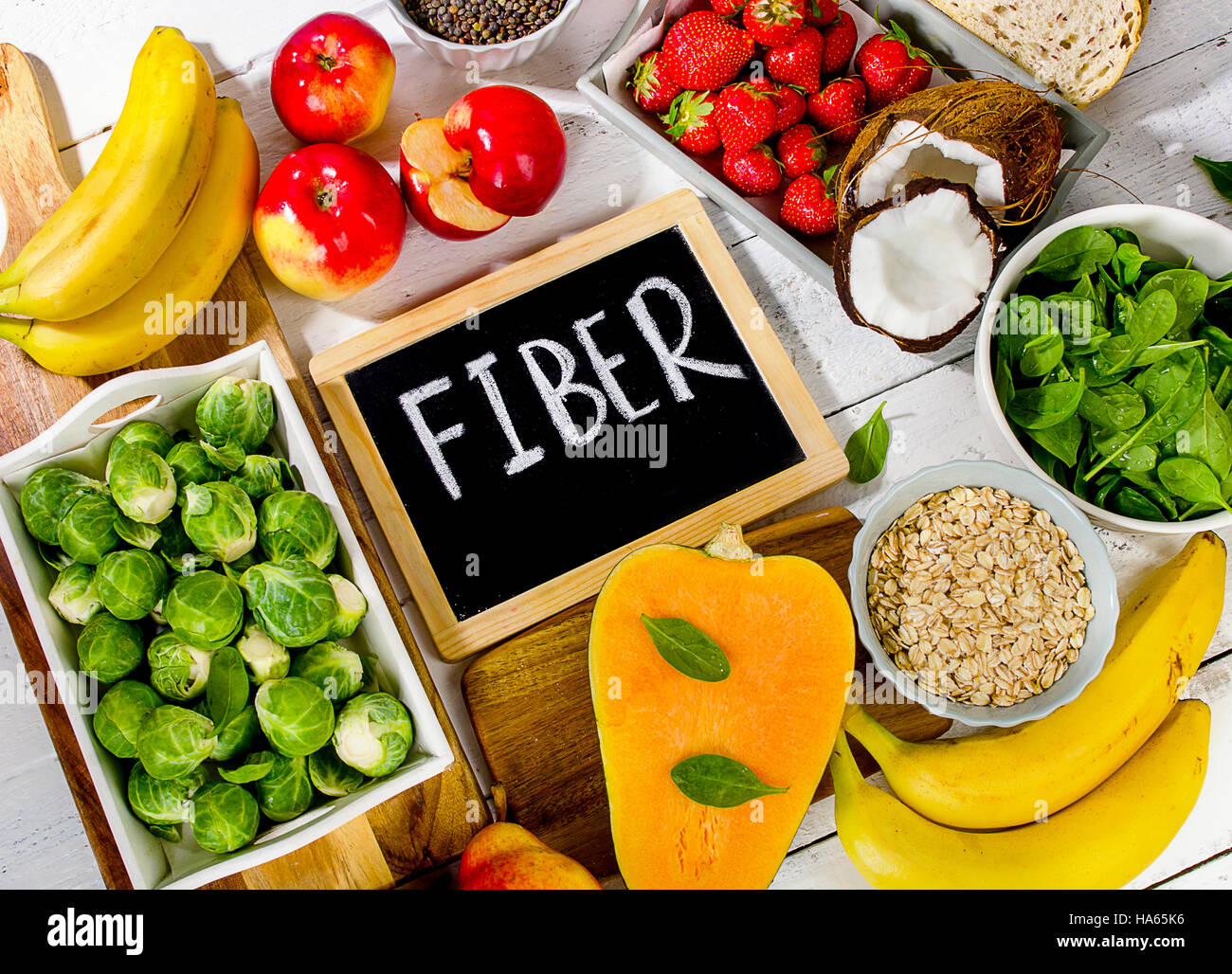 High Fiber Foods. Healthy food concept. Top view Stock Photo