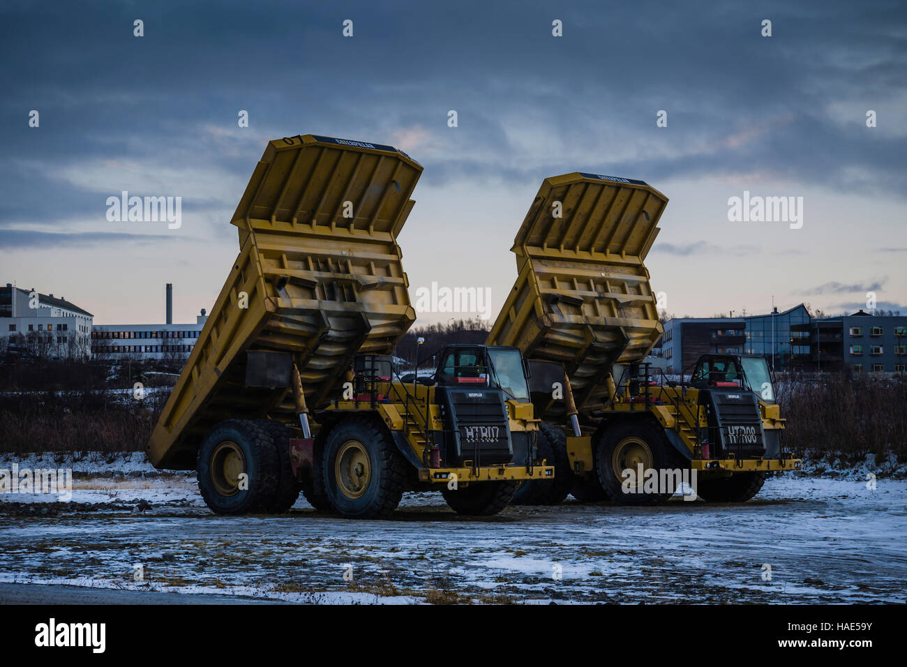 Caterpillar 777 trucks at Kirkenes, Norway. Stock Photo